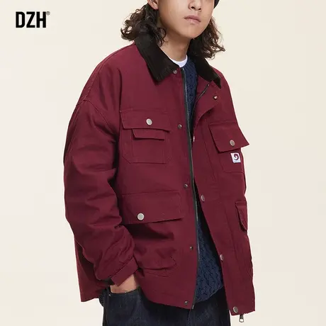 男士红色翻领外套男春季潮高级感2024年新款美式工装夹克复古上衣商品大图