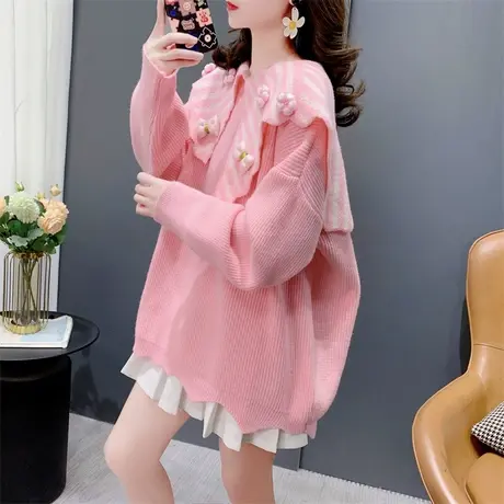 温柔风甜美减龄娃娃领毛衣女春季2024新款宽松洋气设计感针织上衣图片