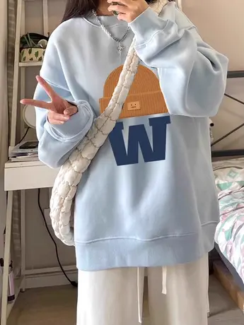 甜酷外套小众加绒复古chic冬季套头卫衣大码中长款ins慵懒风上衣商品大图