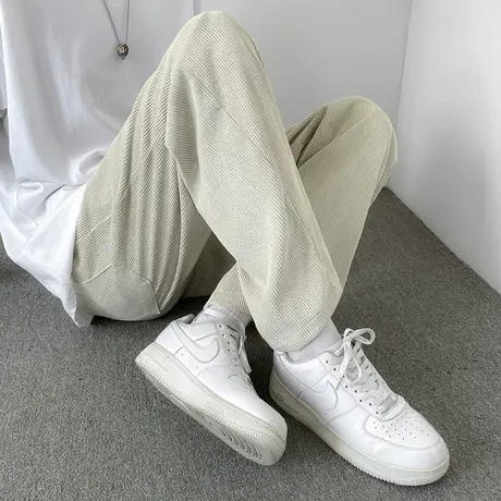 秋冬季灯芯绒裤子男宽松直筒加厚雪尼尔阔腿裤潮牌大码编织绳卫裤图片