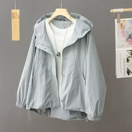 杏色工装连帽短外套女装春秋季棒球服设计感小众小个子防嗮冲锋衣图片