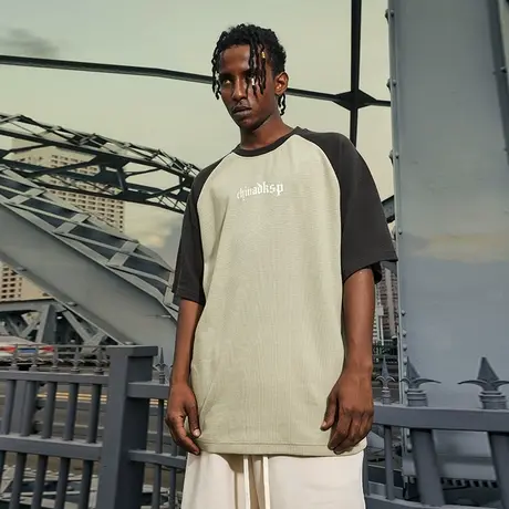 Nuthink美式潮牌拼接华夫格男t恤宽松情侣插肩袖短袖夏季半袖上衣商品大图