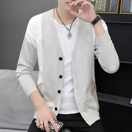 男士潮牌修身针织衫外套春秋季日系学生休闲原宿风开衫毛衣上衣服商品大图