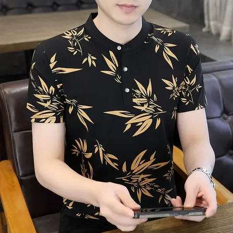 立领短袖T恤男2024夏季半袖t翻领速干polo衫宽松男士休闲运动上衣商品大图