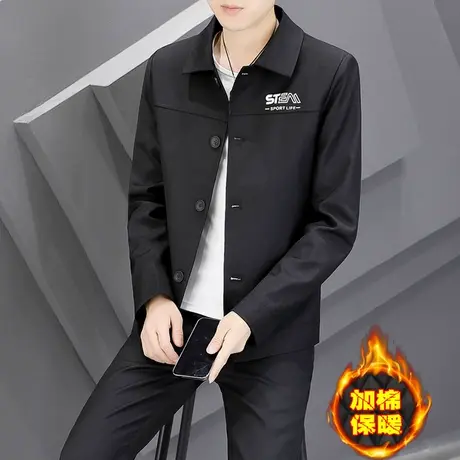 两件套装男士秋冬季加棉保暖外套休闲帅气夹克搭配裤子一套衣服潮商品大图