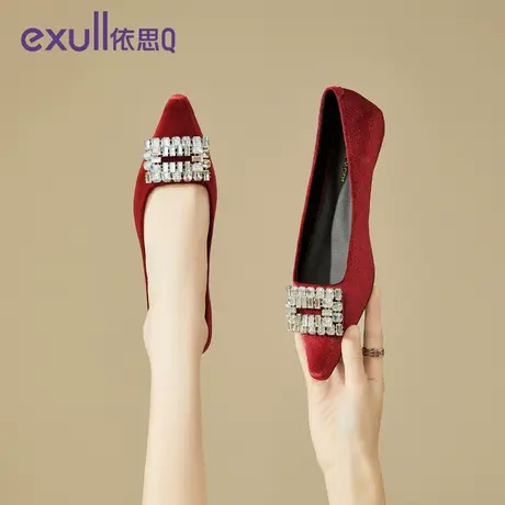 依思Q尖头单鞋女2024年春秋季新款浅口鞋子水钻女士泫雅风瓢鞋子图片