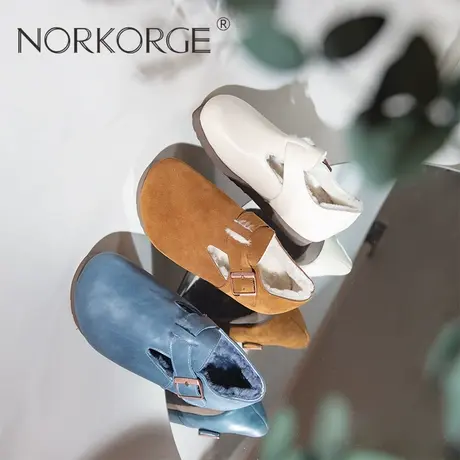 原创复古勃肯鞋女2023冬季新款女鞋子加绒一脚蹬毛毛鞋单鞋小皮鞋商品大图