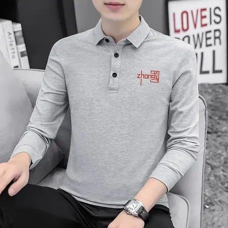 珠地棉polo衫保罗带领翻领t恤男长袖中国潮流内搭打底衫有领秋衣商品大图