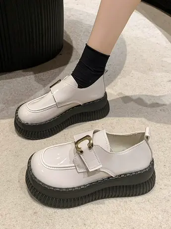 松糕厚底乐福鞋女2023新款春秋日系jk英伦小皮鞋高级感魔术贴单鞋商品大图