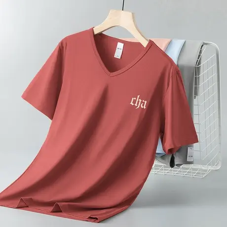 莫代尔短袖t恤男装2023新款夏季V领上衣服冰丝凉感速干半袖体恤衫商品大图