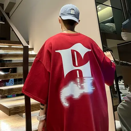 眩晕大字母印花纯棉短袖t恤男美式高街夏季宽松半袖潮流情侣上衣商品大图