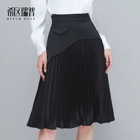希区瑞普高腰显瘦设计感a字百褶裙2023新款风琴褶半身裙女不规则图片