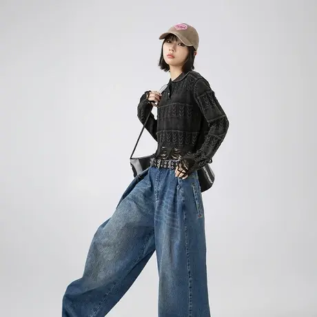 初秋女装新款2023年短款设计感毛衣女秋冬复古破洞小众针织衫上衣商品大图