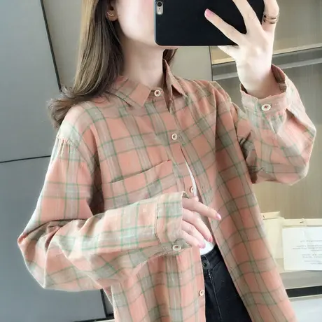 春季格子衬衫女设计感小众新款春秋长袖上衣女士衬衣时尚洋气图片