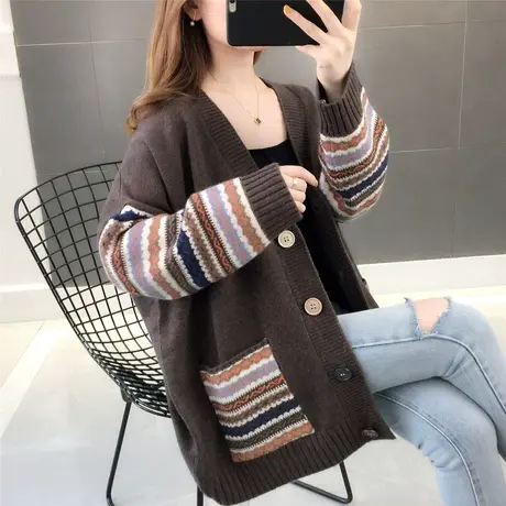 秋装新款针织开衫宽松爆款毛衣外套女士秋冬时尚外搭洋气上衣图片