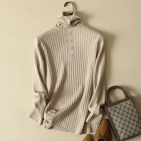 清仓！秋冬2021新款韩版堆堆高领毛衣套头针织打底衫亮丝内搭商品大图