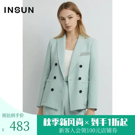 恩裳2023年早春新品经典H型西装外套女醋酸混纺廓形西服图片