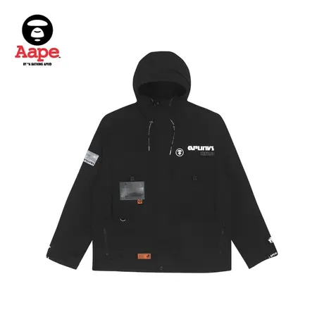 Aape旗舰店男装秋冬重磅印花多口袋抽绳连帽风衣外套7503XXI图片