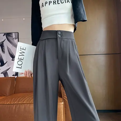 灰色阔腿西装裤女2023秋装新款高腰宽松垂感显瘦小个子直筒拖地裤商品大图
