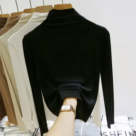 莫代尔打底衫女2023年早春新款西装内搭纯色半高领长袖紧身上衣潮商品大图