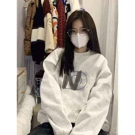 美式复古hiphop卫衣女2023春秋薄款宽松oversize慵懒风小个子外套商品大图