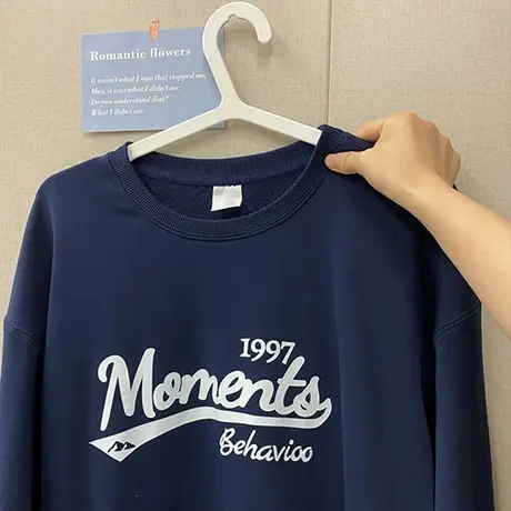 美式纯色内搭卫衣女打底衫2023秋季简约chic加绒白色学生t恤上衣商品大图