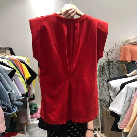 韩国东大门无袖t恤女夏季2020新款褶皱宽松百搭背心打底衫上衣服商品大图