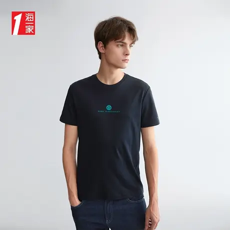 海一家基础休闲短T新款舒适圆领简约印花男士短袖T恤图片