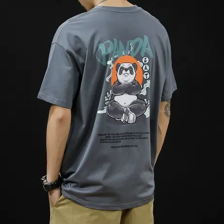 夏季纯棉熊猫胖子短袖t恤男宽松ins潮牌半袖大码加肥加大体恤潮流商品大图