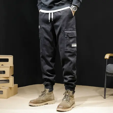 高端工装裤男春秋潮牌束脚宽松大码裤子弹力休闲男裤秋季黑色长裤商品大图