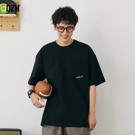 男生美式310g重磅短袖t恤男纯棉圆领夏季黑色体恤衫男装2023新款商品大图