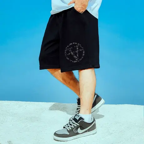 国潮男裤胖子纯棉宽松加肥加大码潮牌休闲中裤运动五分裤短裤夏季商品大图