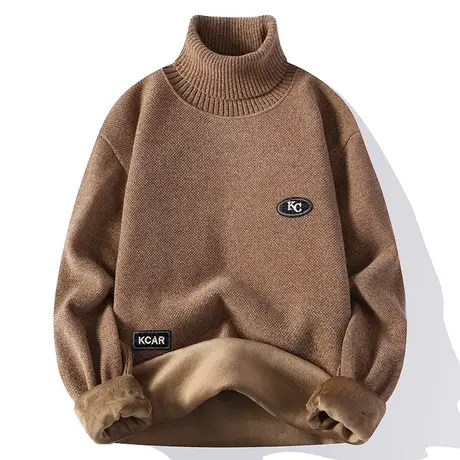 雪尼尔毛衣加绒加厚款一体绒高领保暖男装上衣潮牌男士打底衫秋冬图片