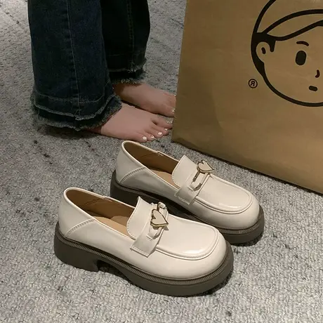 粗跟软底小皮鞋女2023年秋季新款复古一脚蹬单鞋英伦风舒适乐福鞋商品大图