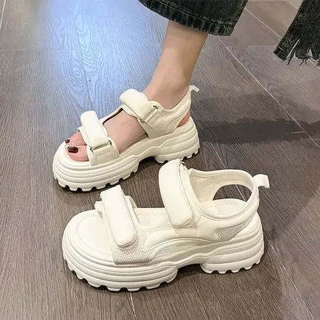 厚底休闲凉鞋女2023年春夏新款百搭松糕鞋运动沙滩凉鞋魔术贴鞋子商品大图