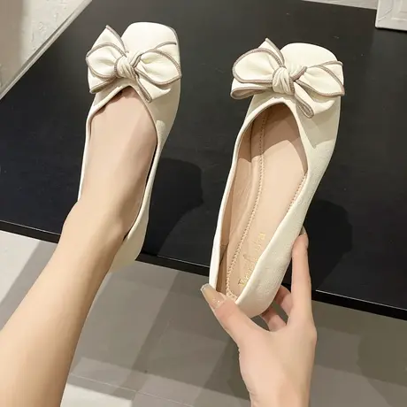 网红方头浅口单鞋女夏2023秋季新款温柔仙女鞋子百搭平底韩系瓢鞋商品大图