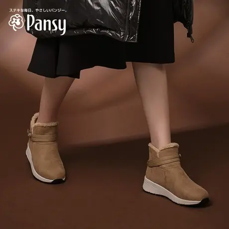 Pansy日本女鞋加绒保暖冬季妈妈鞋休闲舒适高帮拇外翻中老年鞋子商品大图