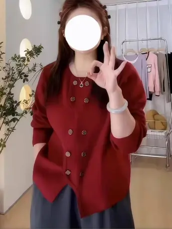 大码法式小香风宽松针织衫女春秋新款胖mm遮肉显瘦毛衣外套200斤商品大图