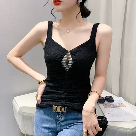 欧货性感吊带背心女西装内搭夏装洋气网纱无袖上衣紧身打底小衫潮图片