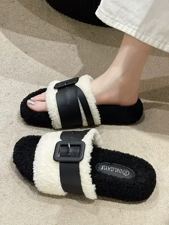 厚底毛毛拖鞋夏天2023新款小众设计感可爱网红羊羔毛拖鞋女外穿潮商品大图