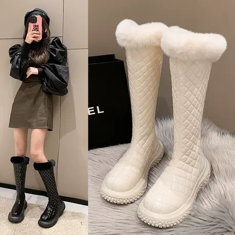 网红雪地靴女靴子女2024新款秋冬高筒骑士靴冬加绒棉靴长筒靴长靴图片