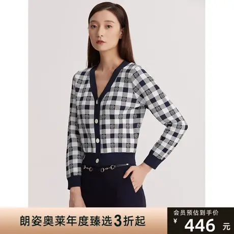 朗姿格纹提花针织开衫女年秋季新款棋盘格外搭上衣商场同款商品大图