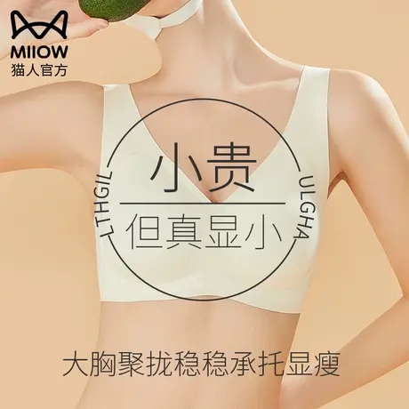 猫人大胸显小胸内衣女夏天薄款无痕聚拢防下垂无钢圈文胸胸罩夏季图片