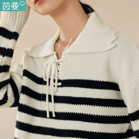 茵曼羊毛衫Polo领条纹毛衣女2023年冬季新款套头外穿针织衫上衣图片