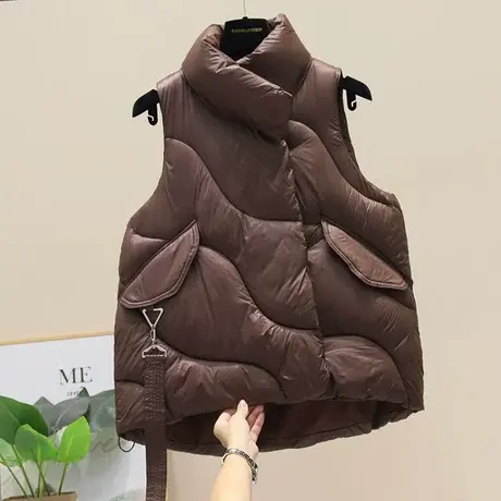 欧洲站羽绒棉马甲女短款2023新款时尚亮面棉服马夹背心女秋冬外穿图片