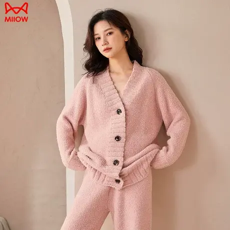 MIIOW/猫人家居服插肩袖开衫睡衣女套装宽松慵懒秋冬季女士气质图片