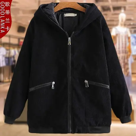 加肥加大码棉服女2022年新款妈妈冬季新款洋气灯芯绒夹棉夹克棉衣商品大图