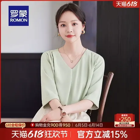 罗蒙女士时尚休闲短袖衬衫2025夏季薄款修身显瘦职场通勤透气衬衣图片