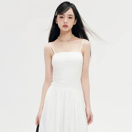 尔给法式白色吊带裙2024新款女夏季小个子高级感显高收腰连衣裙图片