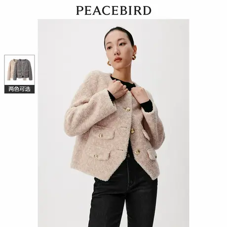 太平鸟女装冬新方领短外套100%绵羊毛A1ADD4419商品大图